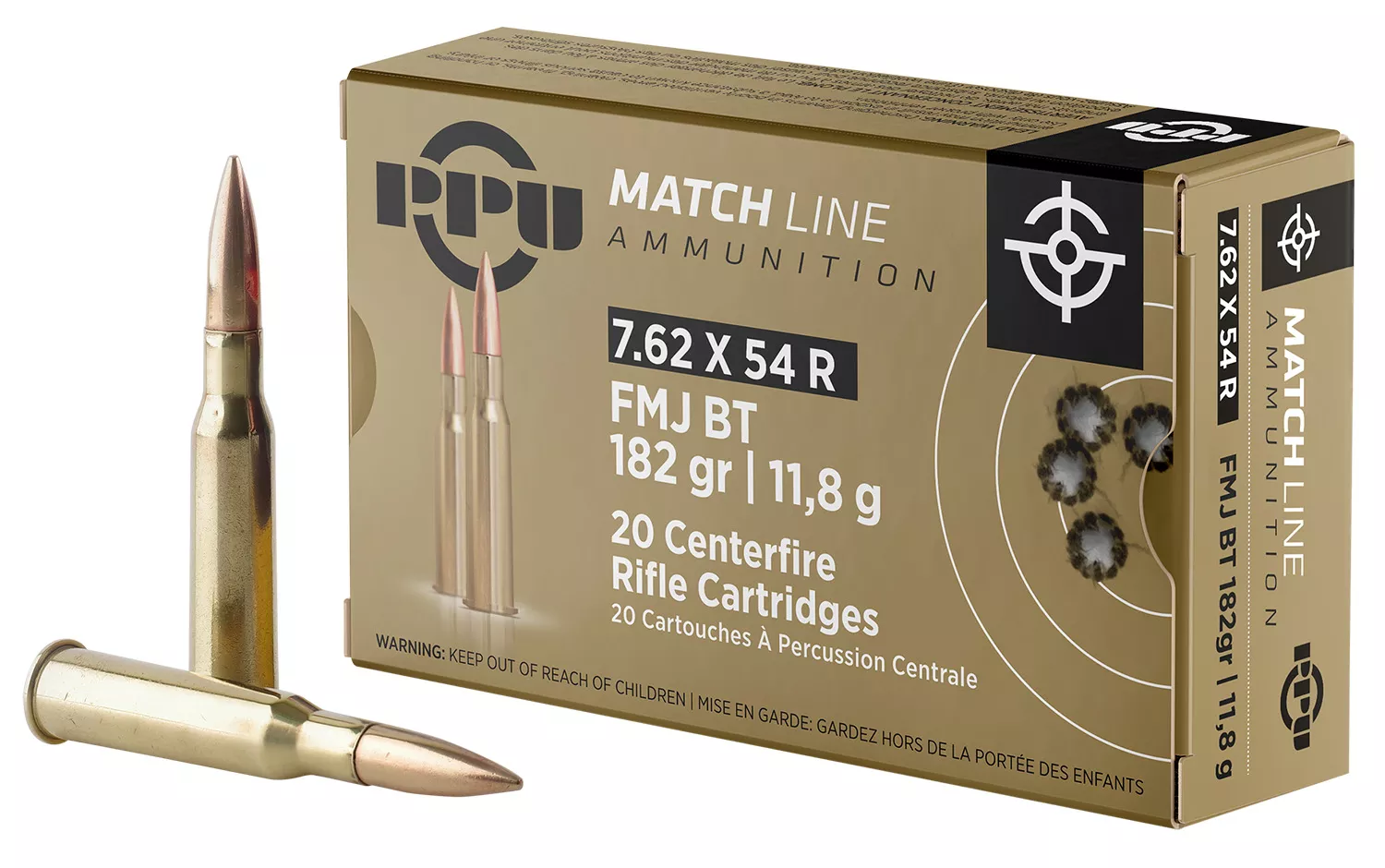 PPU PPM7 Match7.62x54mmR 182gr Full Metal Jacket 20 Per Box/10 Case